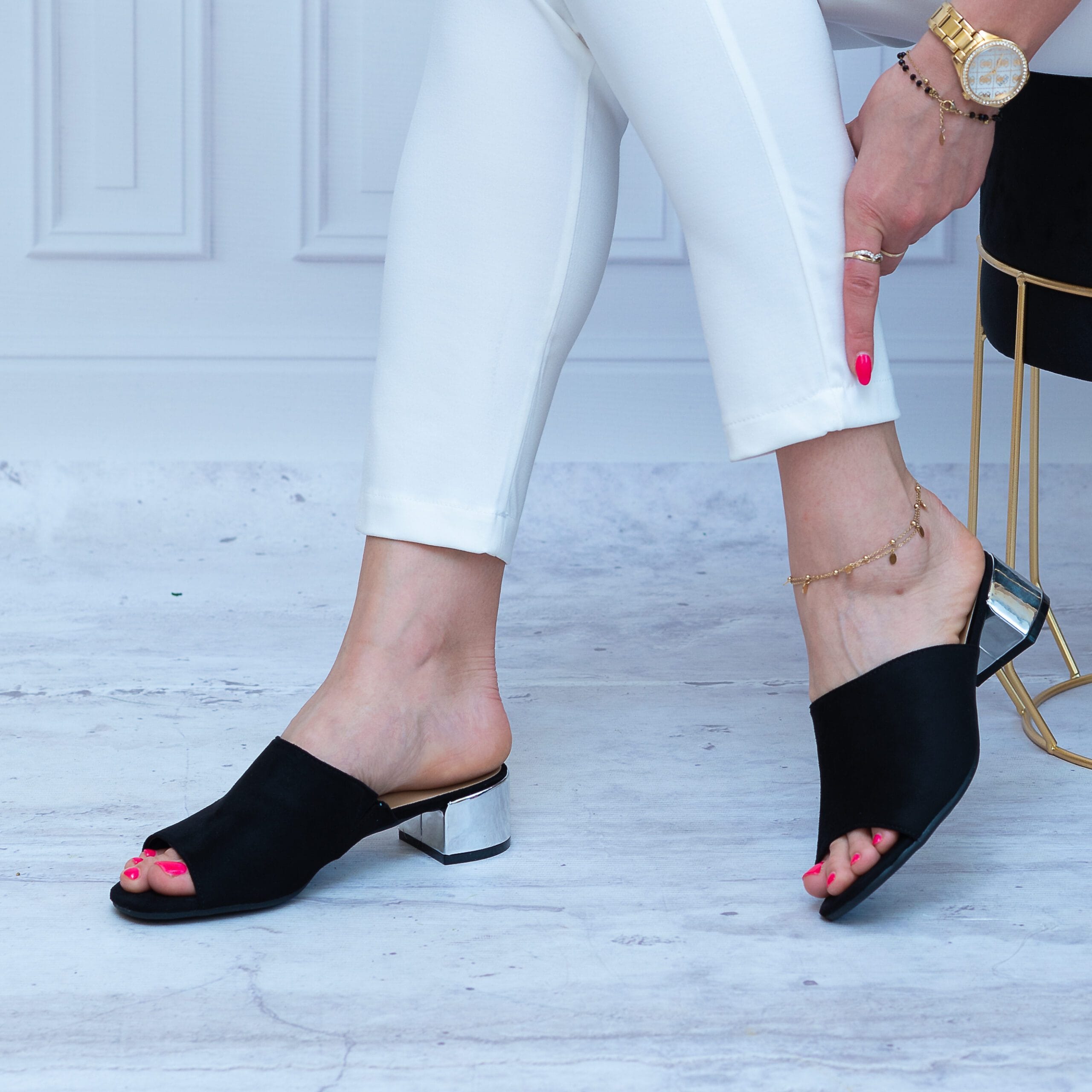 Klapki Zamszowe na obcasie SK L21-30 Black Sokolski - Styl elegancki