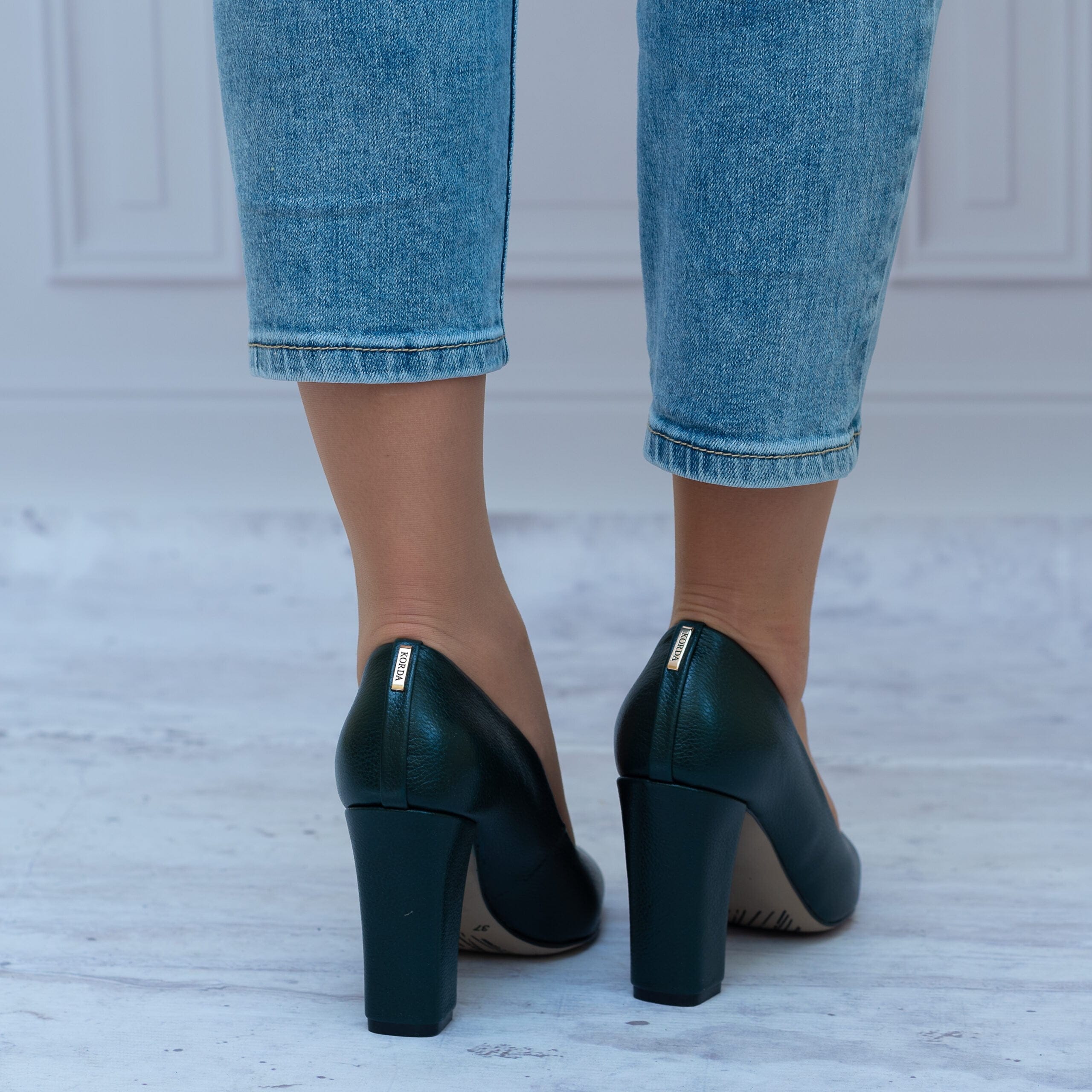 Buty Na Obcasie Do Sukienki Zielone z Połyskiem 1662 KORDA - Styl wieczorowy