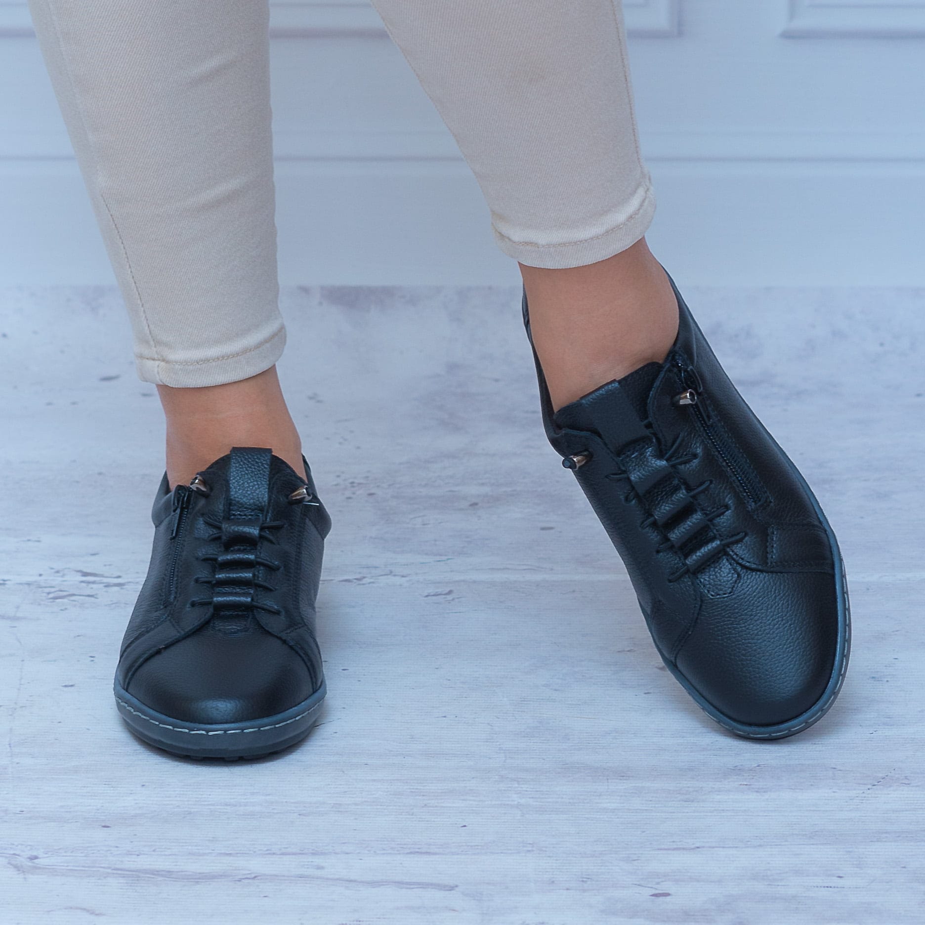 Czarne Buty Damskie WASAK 0688 Wygodne Buty Damskie Skórzane - Styl miejski