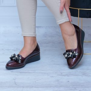 Bordowe Mokasyny Na Koturnie – Półbuty Damskie Potocki - Styl smart casual