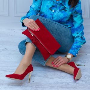 Czerwone Szpilki ze złotym obcasem 210 Zan Zara - Styl elegancki