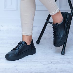 Czarne Sneakersy Skórzane Damskie WASAK Jesienne Buty Damskie - Styl miejski