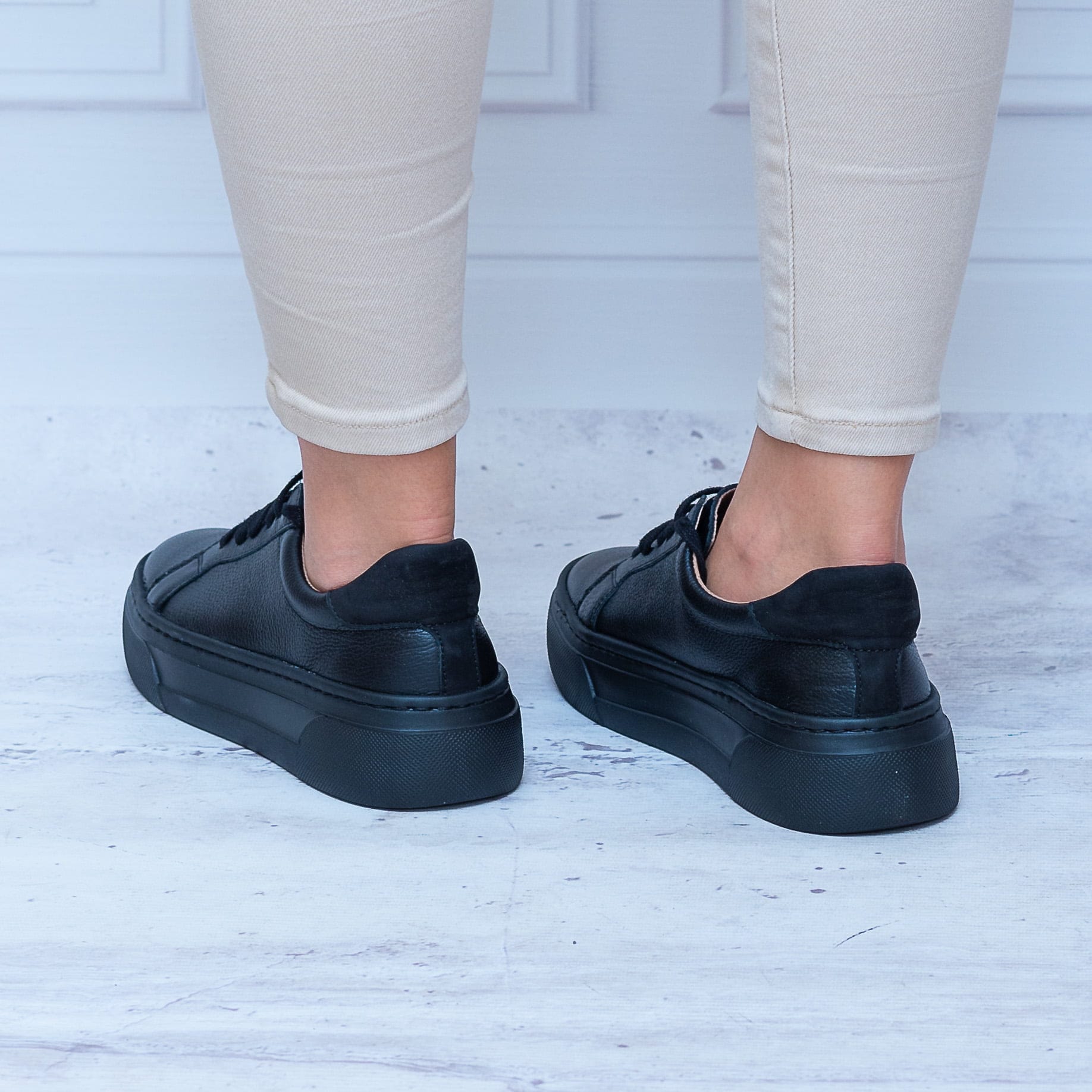 Czarne Sneakersy Skórzane Damskie WASAK Jesienne Buty Damskie - Na lato