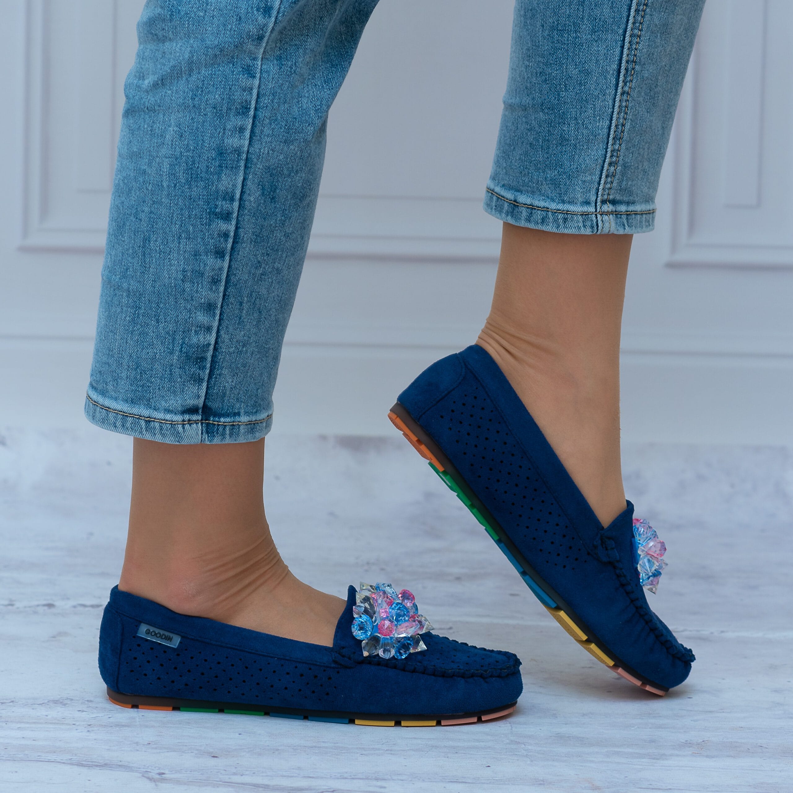 Granatowe Mokasyny Goodin FL-678 - Styl casualowy