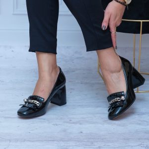 Czarne Czółenka Na Obcasie Skórzane SIMEN Wygodne Buty Damskie Na Jesień - Styl elegancki