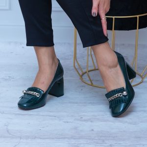 Zielone Czółenka Na Obcasie Skórzane SIMEN Wygodne Buty Damskie - Styl elegancki