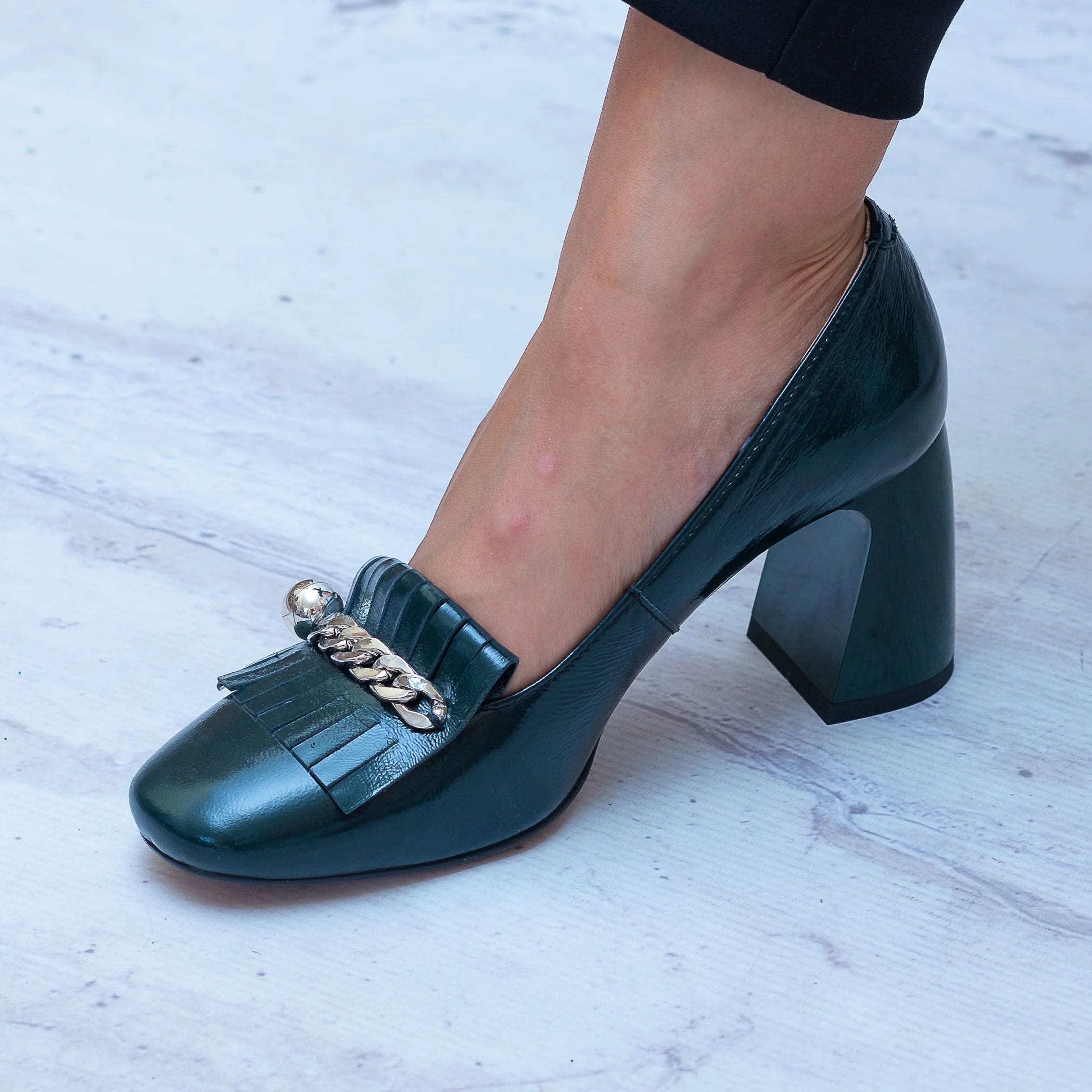 Zielone Czółenka Na Obcasie Skórzane SIMEN Wygodne Buty Damskie - Styl klasyczny