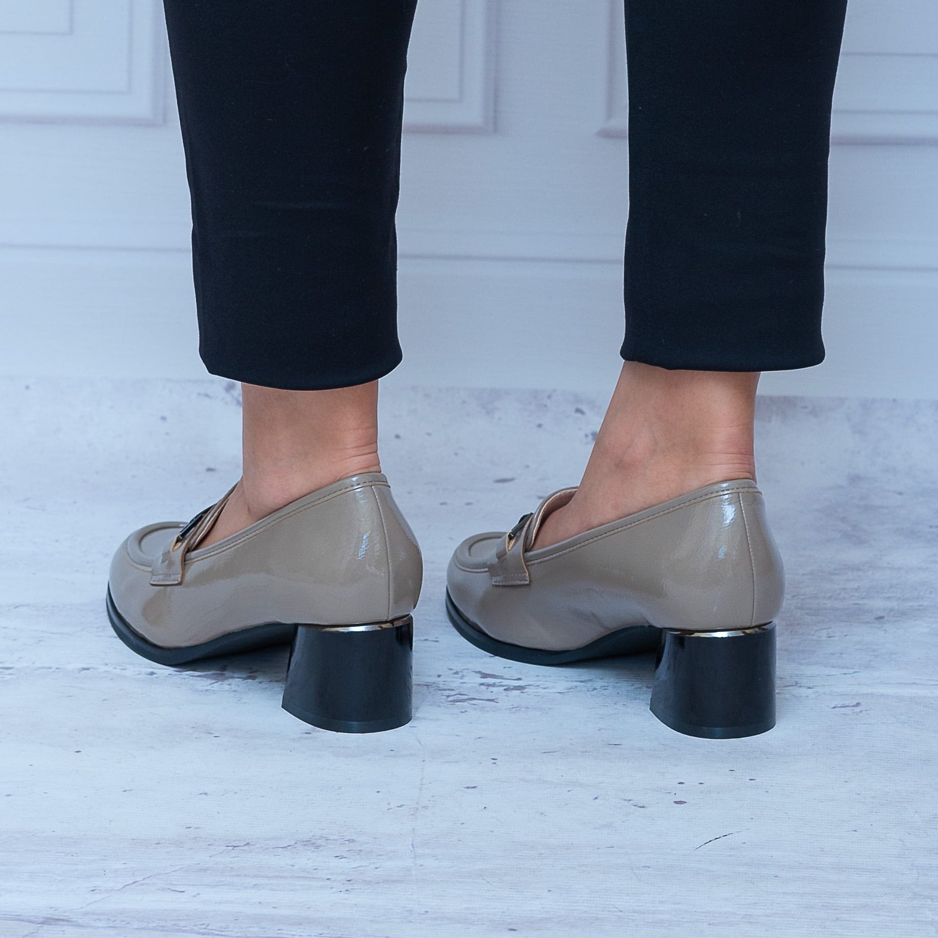 Szare Eleganckie Buty Damskie – Trzewiki Jesienne Potocki - Do sukienki