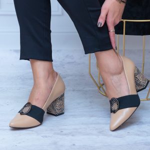 Czółenka Ze Skóry Beżowe Damskie- Buty Jesienne Na Obcasie Kordel - Styl wakacyjny