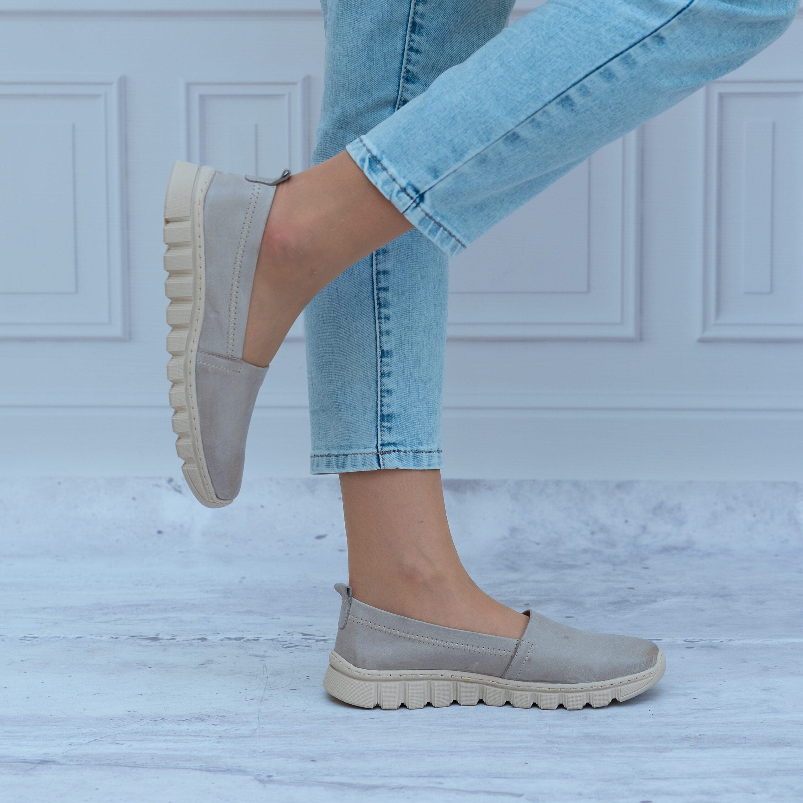 Szare Półbuty ze skóry naturalnej 405 Helios - Styl casualowy