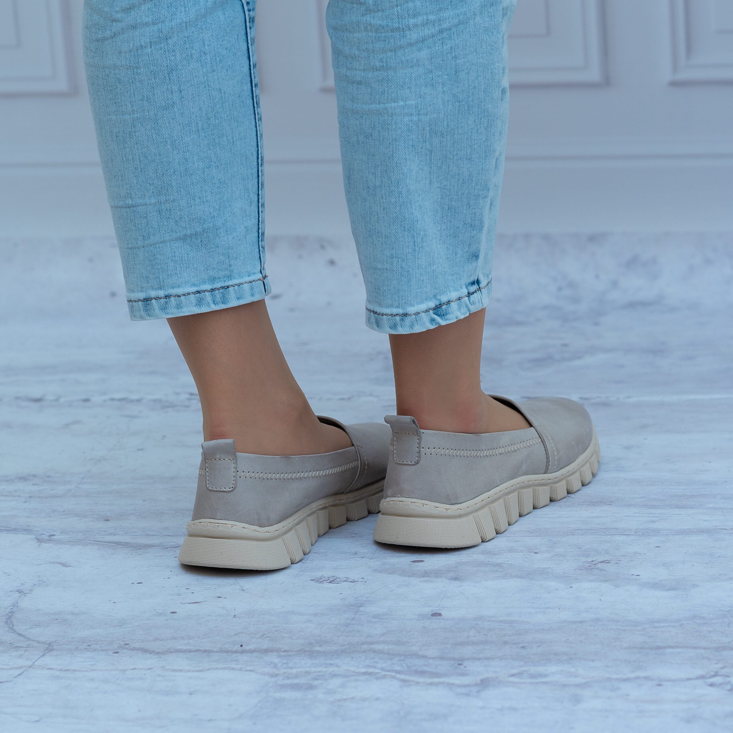 Szare Półbuty ze skóry naturalnej 405 Helios - Styl smart casual