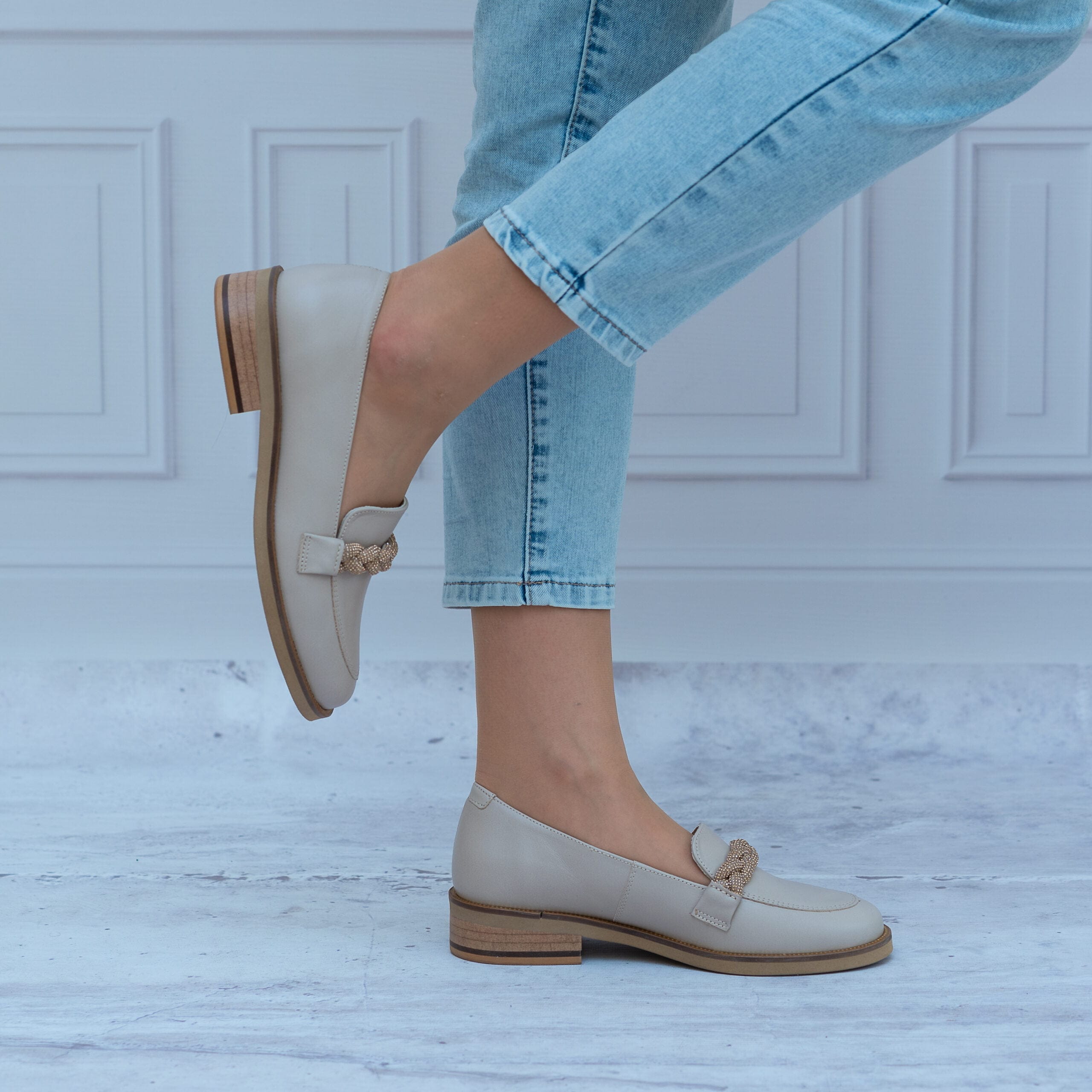 Mokasyny Damskie Beżowe – Eleganckie Półbuty Damskie - Styl smart casual