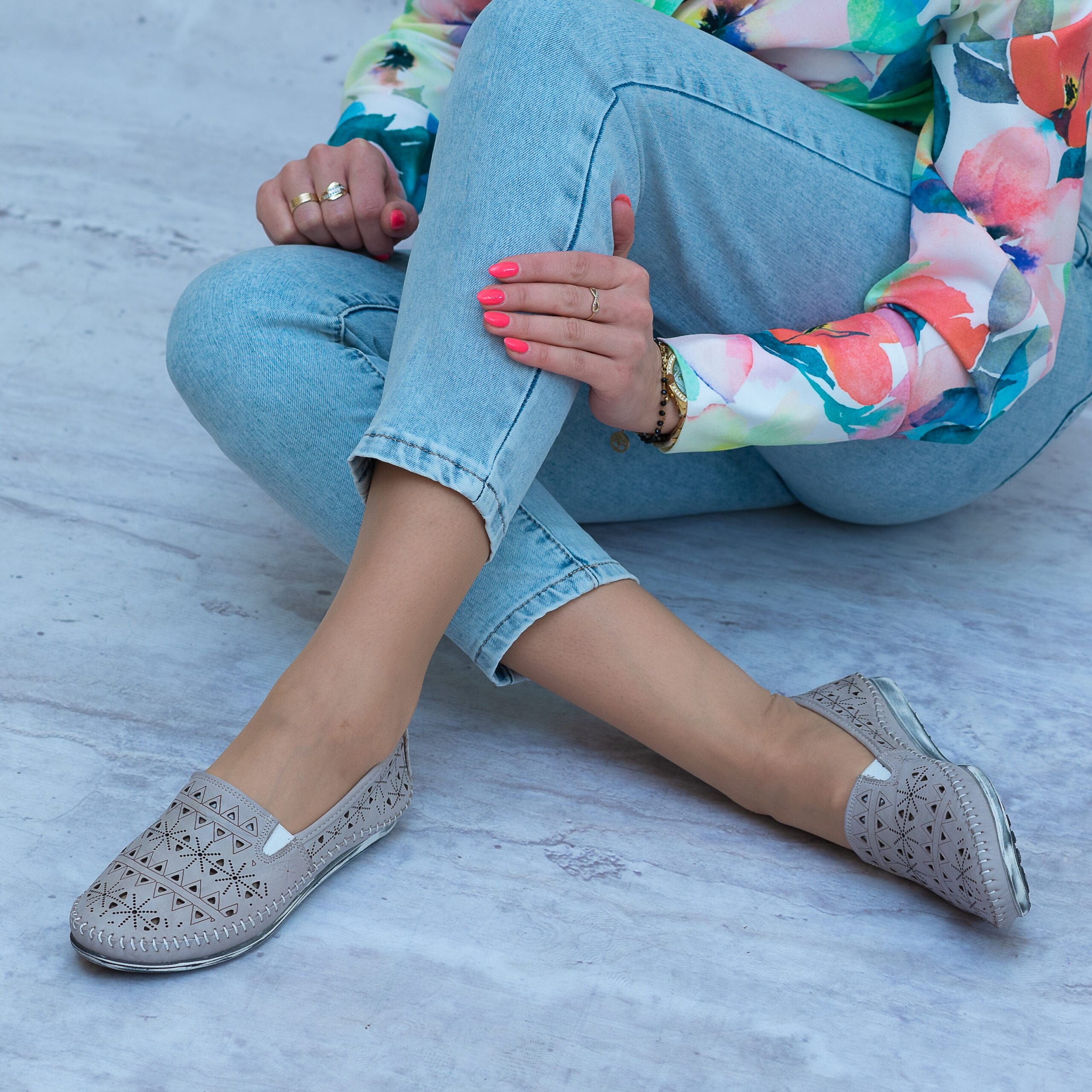 Ażurowe Półbuty Skóra T.Sokolski ARA 404 S.GREY - Styl casualowy