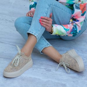 Trampki Koronkowe Sokolski IZM HEJ503-NUDE - Styl casualowy