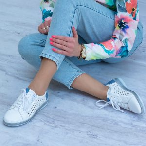 Białe Półbuty Ażurowe ze Skóry Naturalnej WASAK 0688 Biały Groszek/Jaens - Styl miejski