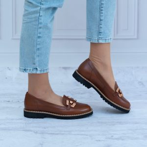 Mokasyny brązowe PULSO ze skóry naturalnej AF-1104