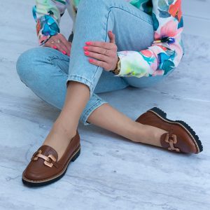 Mokasyny brązowe PULSO ze skóry naturalnej AF-1104 - Styl klasyczny