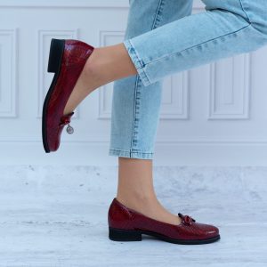 Czółenka damskie bordowe KOSTEX ze skóry naturalnej 2485 LAGO - Styl casualowy