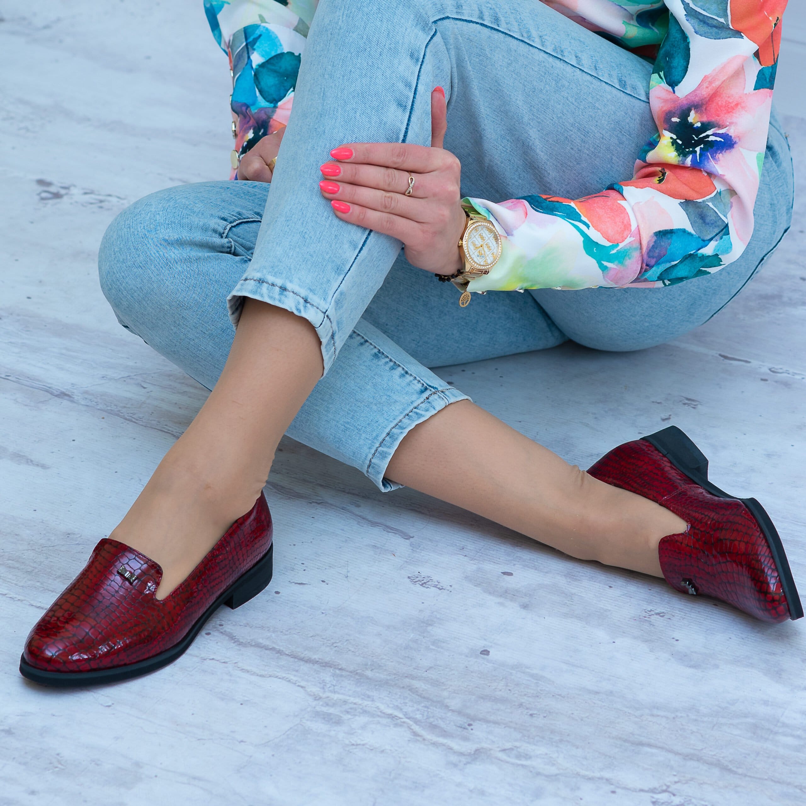 Czółenka damskie bordowe KOSTEX ze skóry naturalnej 2298 LAGO - Styl casualowy