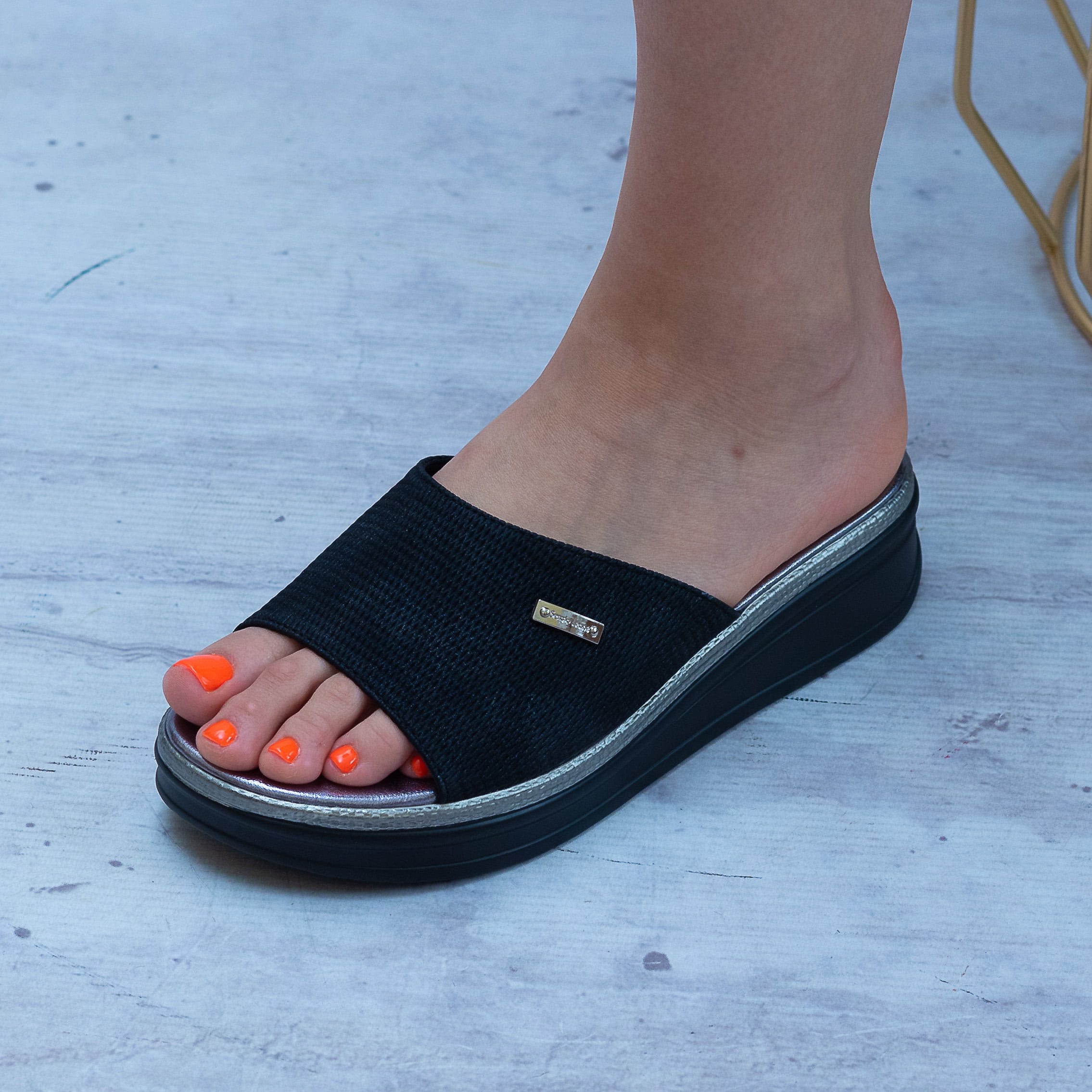 Klapki Na Koturnie – Wygodne Buty – Sergio Leone SK 042 BLK - Do sukienki