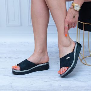 Klapki Na Koturnie – Wygodne Buty – Sergio Leone SK 042 BLK - Styl casualowy