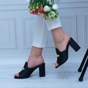 Klapki Damskie Na Obcasie – Buty dla Ciebie Skóra – 10298 Czarny Grace