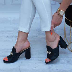 Klapki Damskie Na Obcasie – Buty dla Ciebie Skóra – 10298 Czarny Grace - Styl elegancki