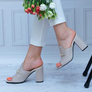 Klapki Damskie Na Słupku – Buty dla Ciebie Skóra – 10298 Grace Beż