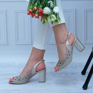 Złote Sandały KORDEL Skóra – Buty Na Obcasie – 2334 ZŁO354/340