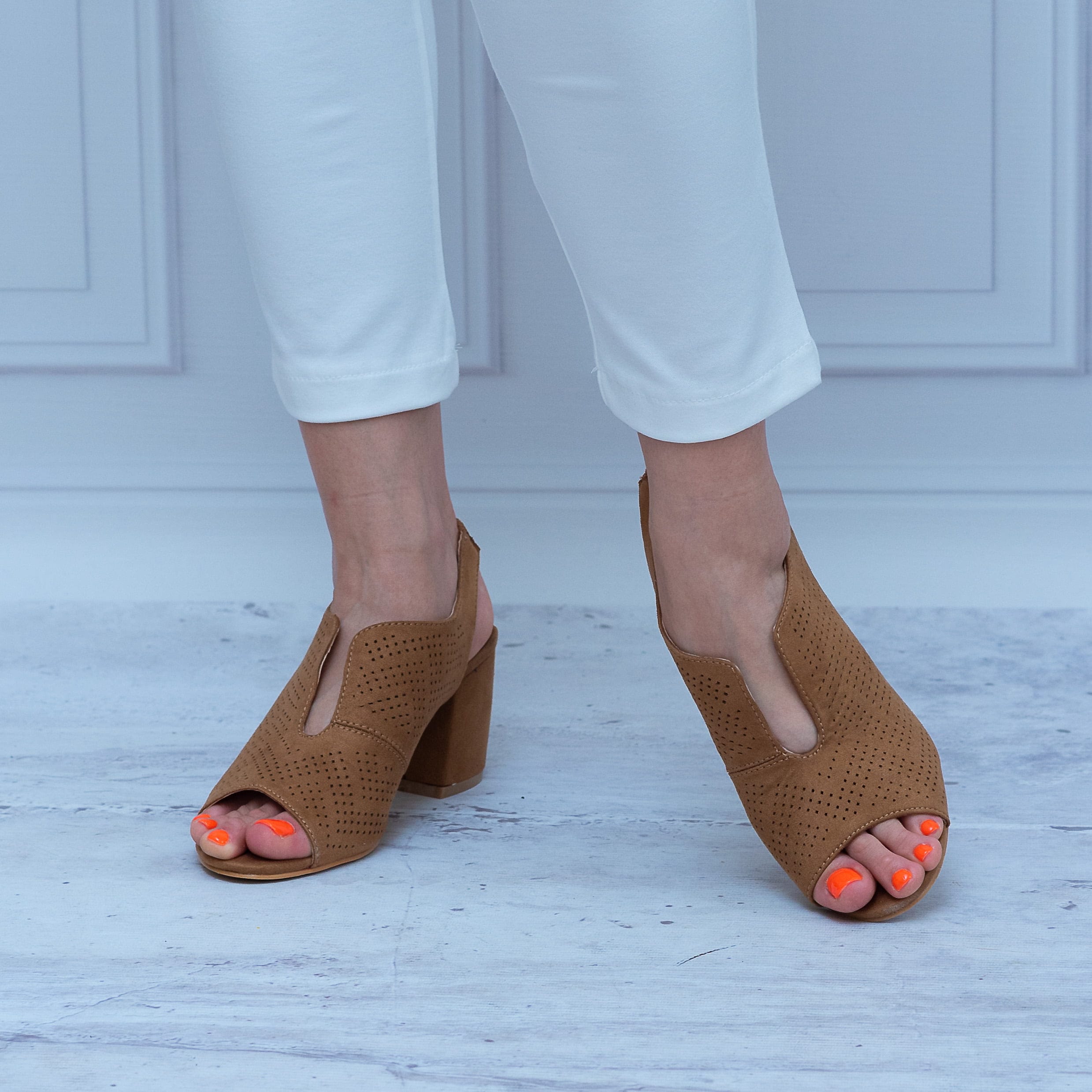 Camelowe Sandały Na Słupku T. SOKOLSKI – Buty Na Lato – SK L20-21 Camel - Do sukienki