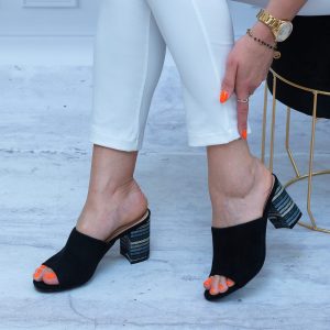 Damskie Klapki Zamszowe Na Obcasie Sokolski – SK L20-11 Black - Styl elegancki
