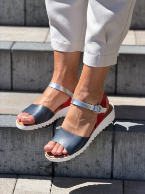 Hiszpańskie Sandały na Koturnie 4604 Red/Nav/Silver