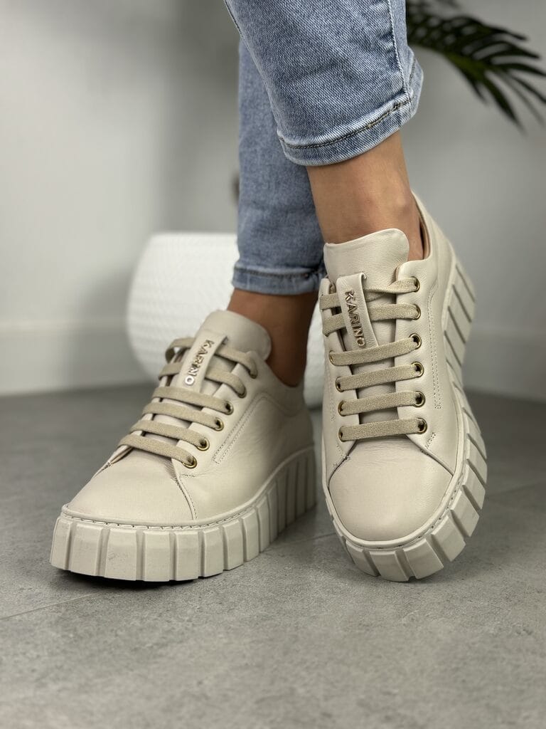 Sneakersy skórzane beż KARINO 4189/119-P – Skórzane buty damskie - Na lato