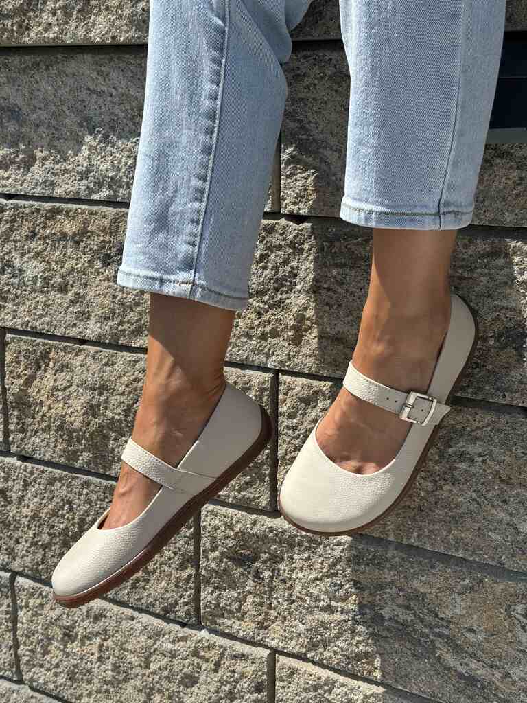 Beżowe buty skórzane barefoot Yolanda 2483 - Styl premium
