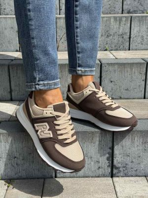 Czekoladowe buty sportowe damskie 99001 - Styl minimalistyczny