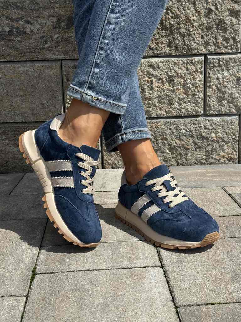 Skórzane sneakersy damskie granatowe zamszowe Goodin LX1080D - Na lato