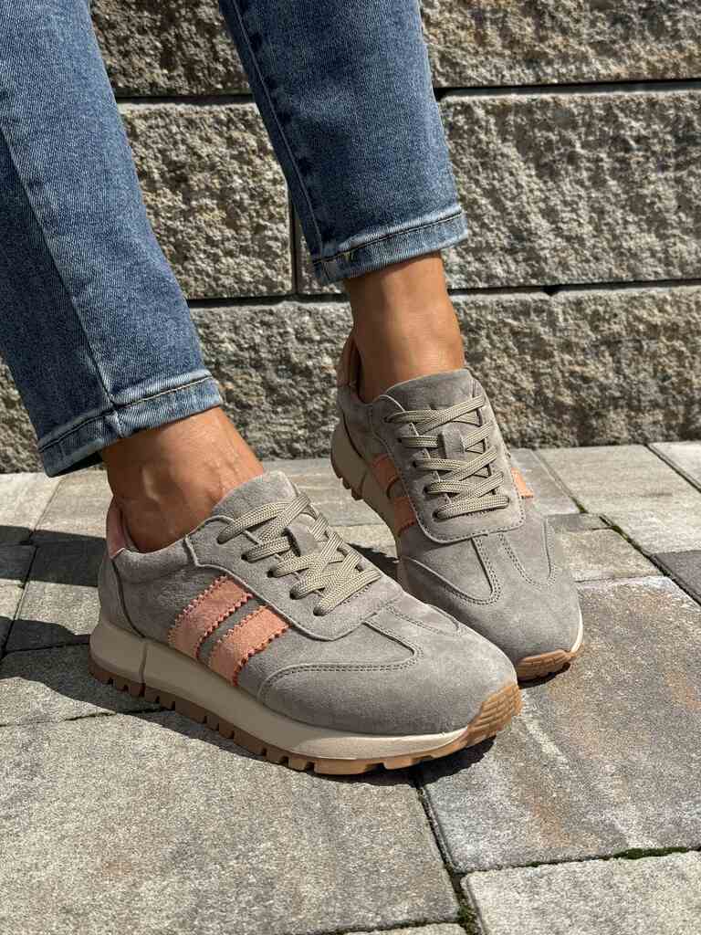Sneakersy damskie skórzane zamszowe szare Goodin LX1080D - Styl casualowy