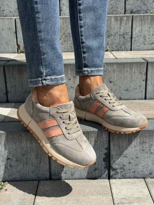 Sneakersy damskie skórzane zamszowe szare Goodin LX1080D - Na lato