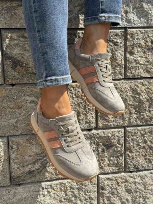 Sneakersy damskie skórzane zamszowe szare Goodin LX1080D - Styl klasyczny