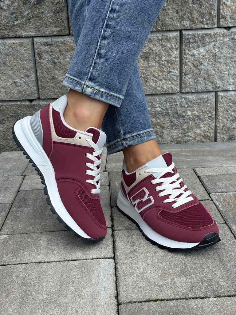 Bordowe sneakersy damskie na grubej podeszwie 99001 - Na wiosnę