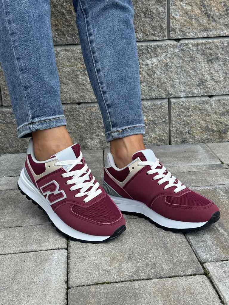 Bordowe sneakersy damskie na grubej podeszwie 99001 - Styl miejski