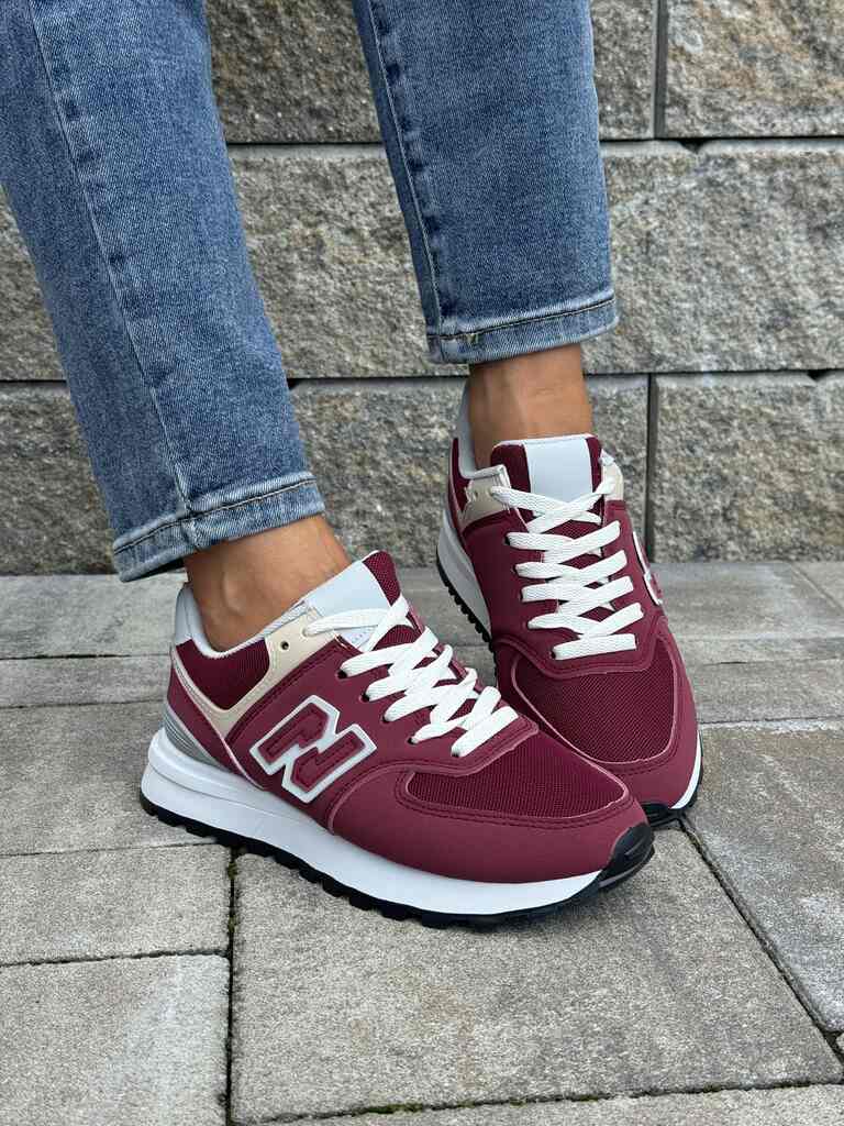 Bordowe sneakersy damskie na grubej podeszwie 99001 - Do spodni