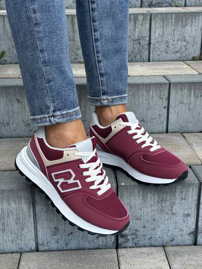 Bordowe sneakersy damskie na grubej podeszwie 99001 - Na lato