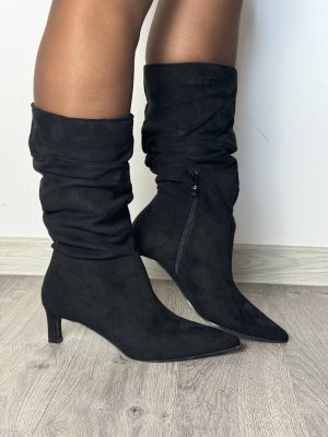 Czarne kozaki zamszowe na niskim obcasie GZ 309 Joia - Styl miejski