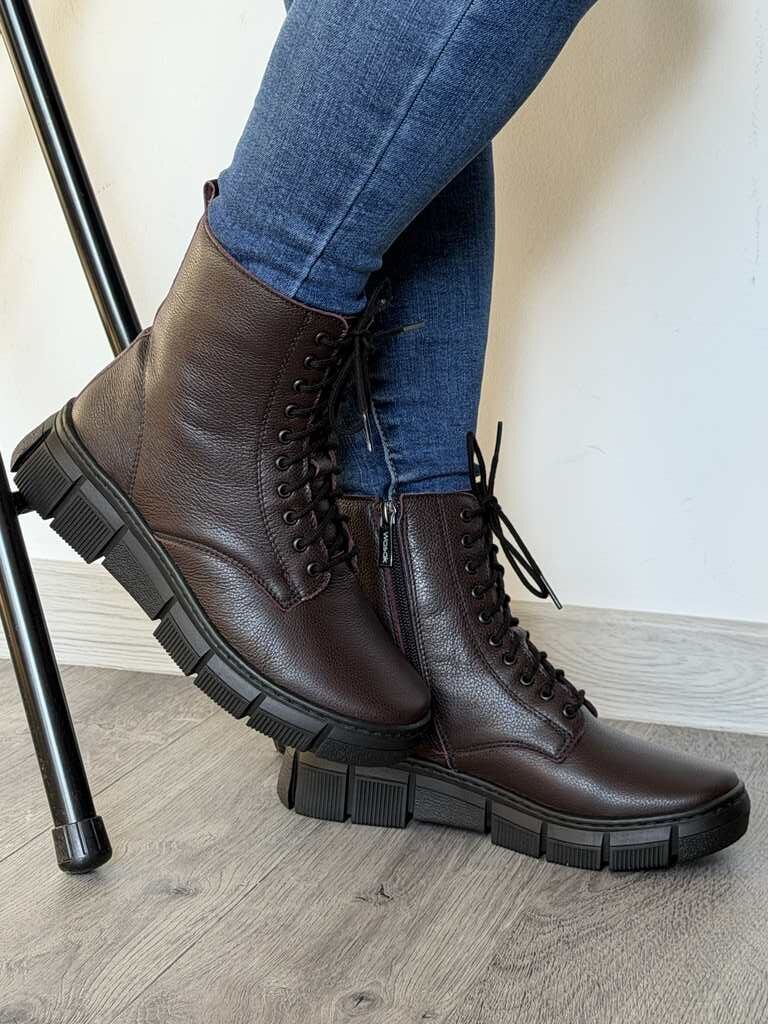 Trapery damskie bordowe skórzane na grubej podeszwie Wasak 0660 - Na jesień
