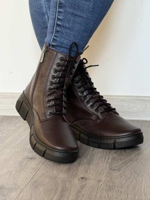 Trapery damskie bordowe skórzane na grubej podeszwie Wasak 0660 - Do spodni