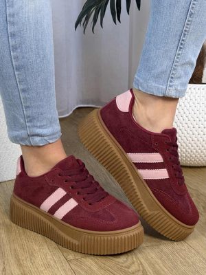 Bordowe sneakersy damskie na platformie Seaestar BL626P - Do jeansów