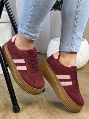 Bordowe sneakersy damskie na platformie Seaestar BL626P - Styl klasyczny