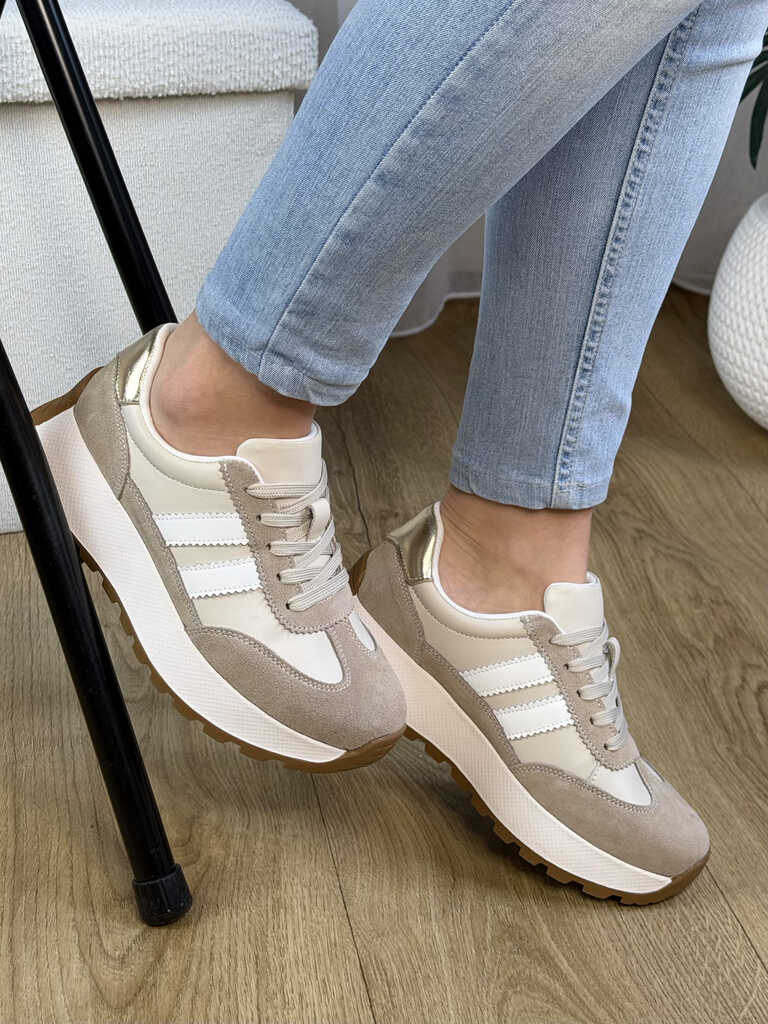 Beżowe sneakersy skórzane damskie Dantex DN012 - Na lato
