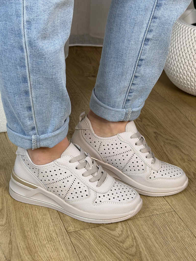 Szare skórzane sneakersy damskie Sergio Leone SP-115 - Na wiosnę